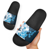 Blue Hibiscus Plumeria Floral Slide Sandals - Polynesian Pride