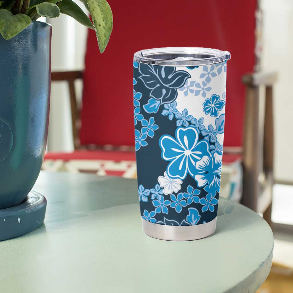 Blue Hibiscus Plumeria Floral Tumbler Cup - Polynesian Pride