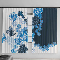 Blue Hibiscus Plumeria Floral Window Curtain LT01 With Hooks Blue - Polynesian Pride
