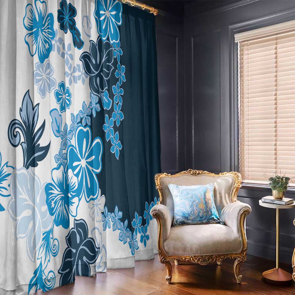Blue Hibiscus Plumeria Floral Window Curtain LT01 - Polynesian Pride