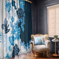 Blue Hibiscus Plumeria Floral Window Curtain LT01 - Polynesian Pride