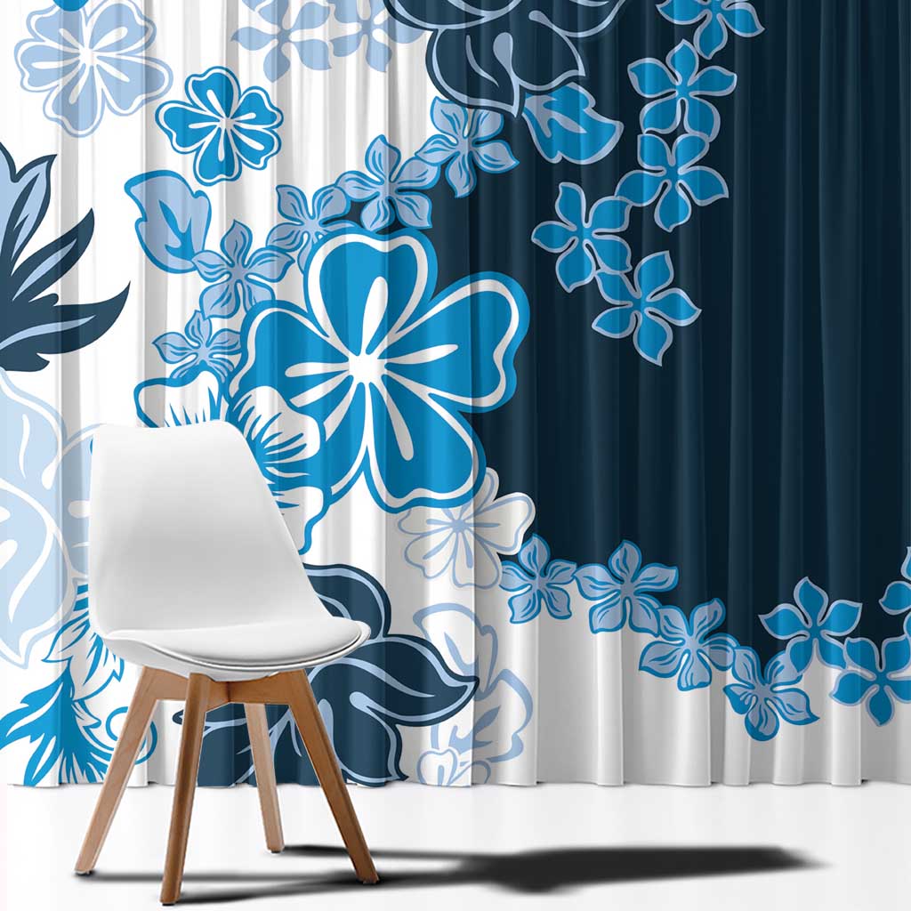Blue Hibiscus Plumeria Floral Window Curtain LT01 - Polynesian Pride