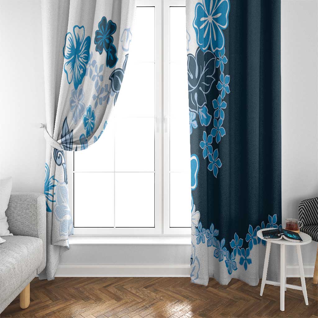 Blue Hibiscus Plumeria Floral Window Curtain LT01 - Polynesian Pride