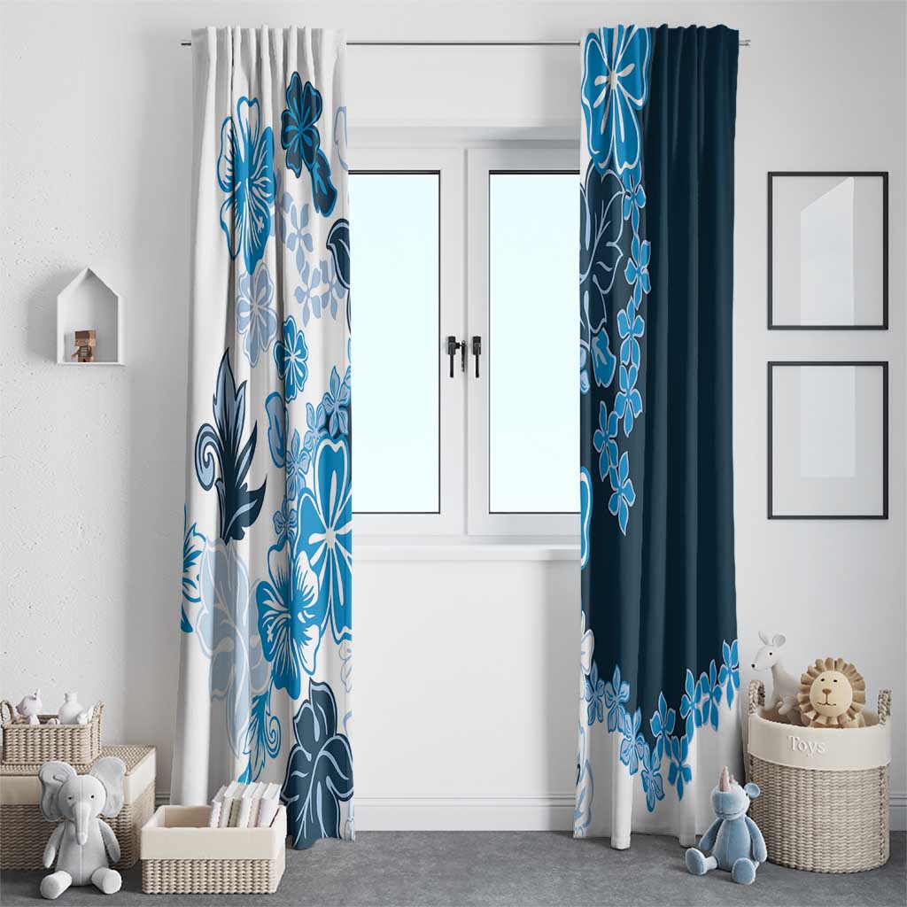 Blue Hibiscus Plumeria Floral Window Curtain LT01 - Polynesian Pride