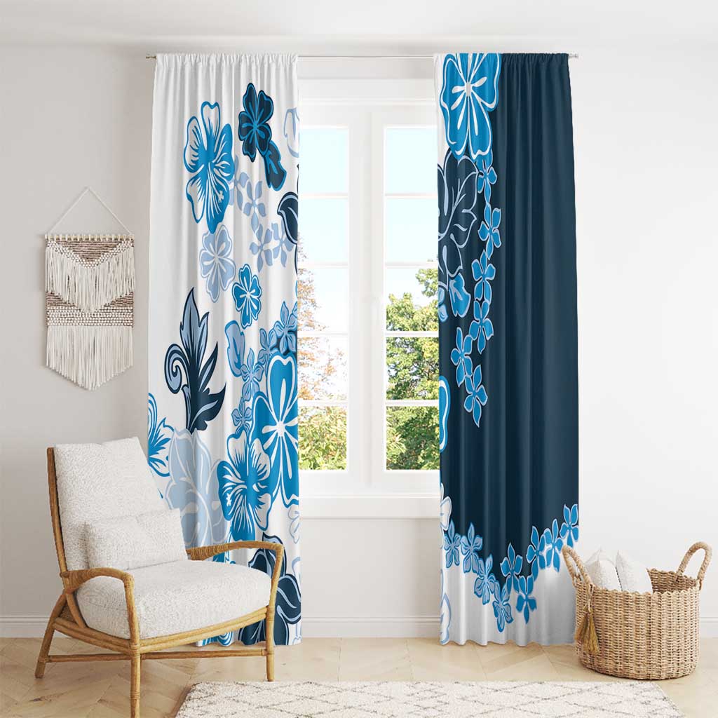 Blue Hibiscus Plumeria Floral Window Curtain LT01 - Polynesian Pride
