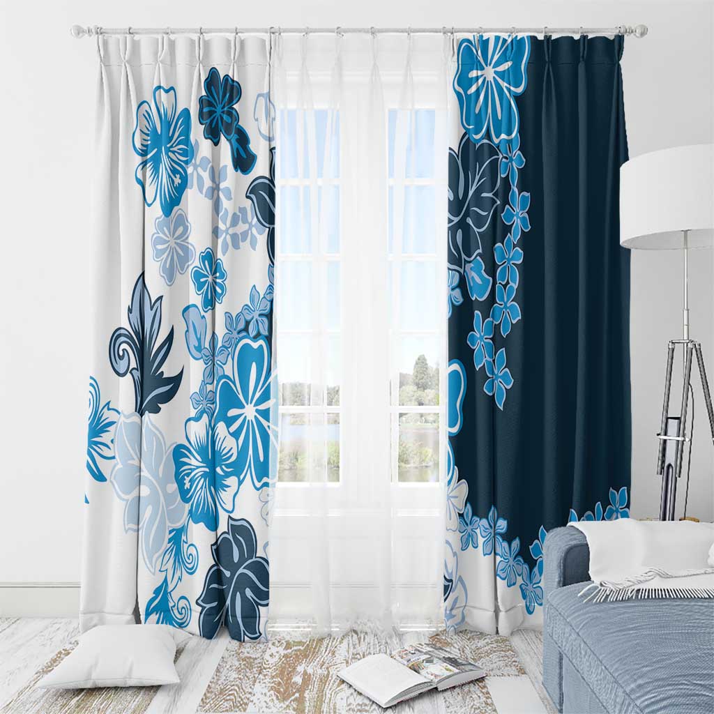 Blue Hibiscus Plumeria Floral Window Curtain LT01 - Polynesian Pride