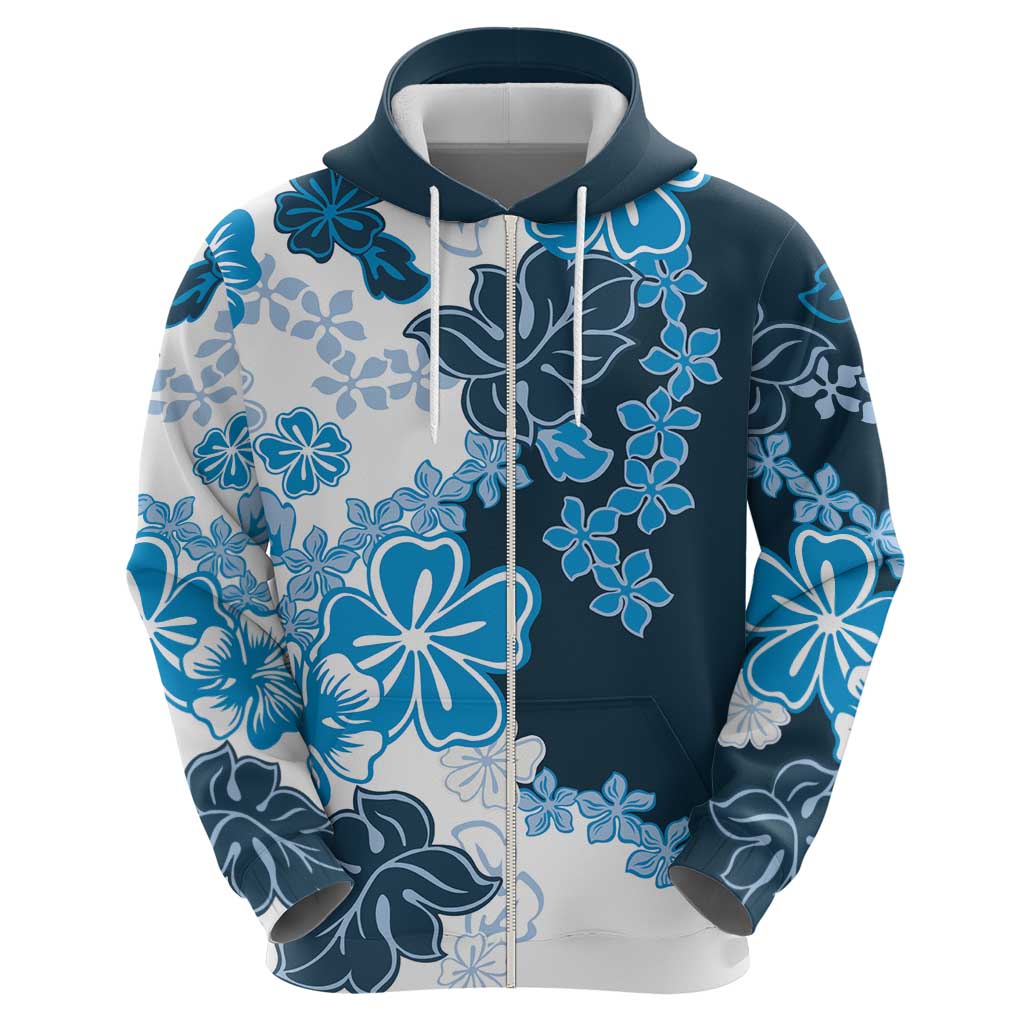 Blue Hibiscus Plumeria Floral Zip Hoodie - Polynesian Pride