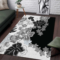 Gray Scale Hibiscus Plumeria Floral Area Rug LT01 Black - Polynesian Pride