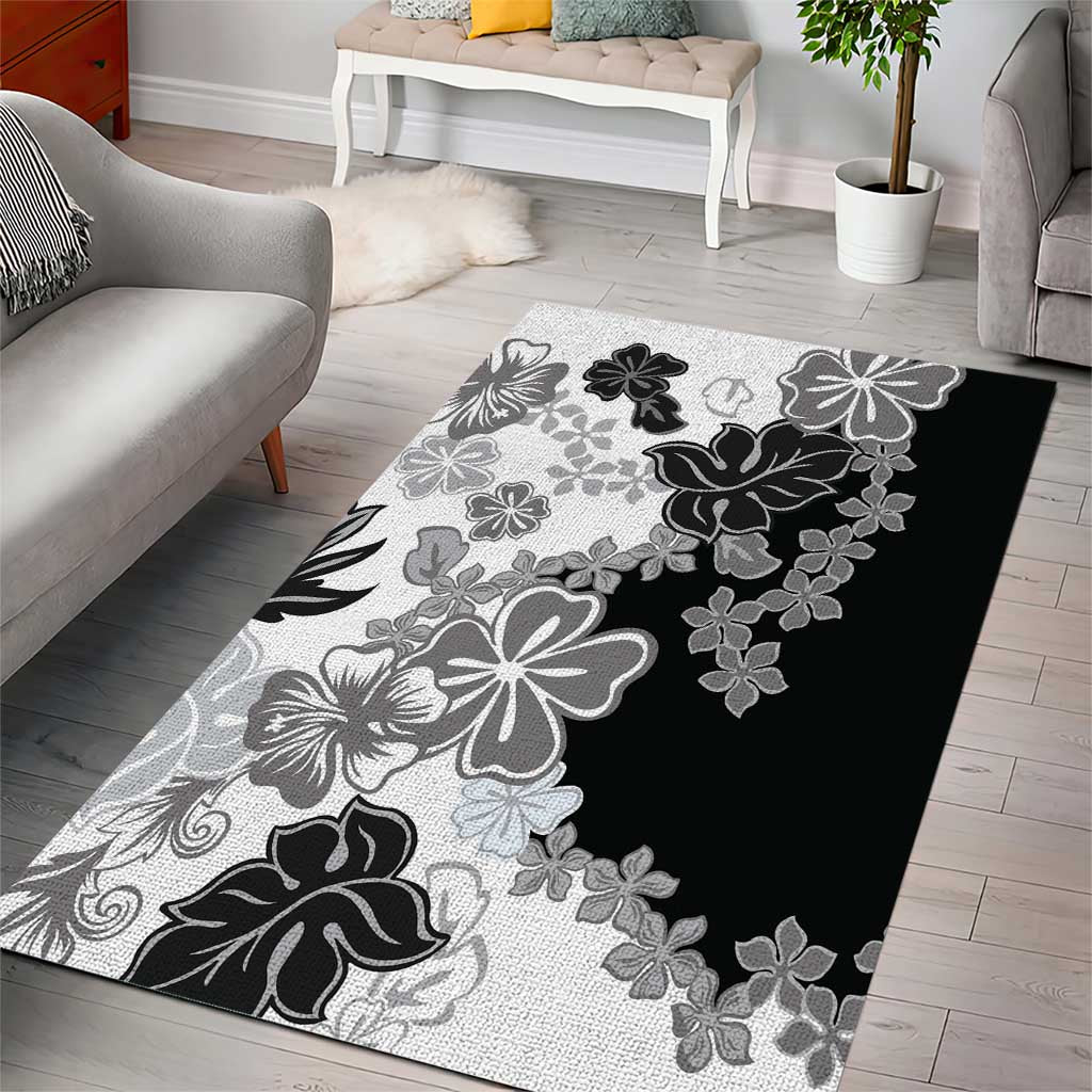 Gray Scale Hibiscus Plumeria Floral Area Rug LT01 - Polynesian Pride