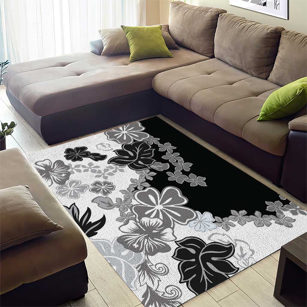 Gray Scale Hibiscus Plumeria Floral Area Rug LT01 - Polynesian Pride
