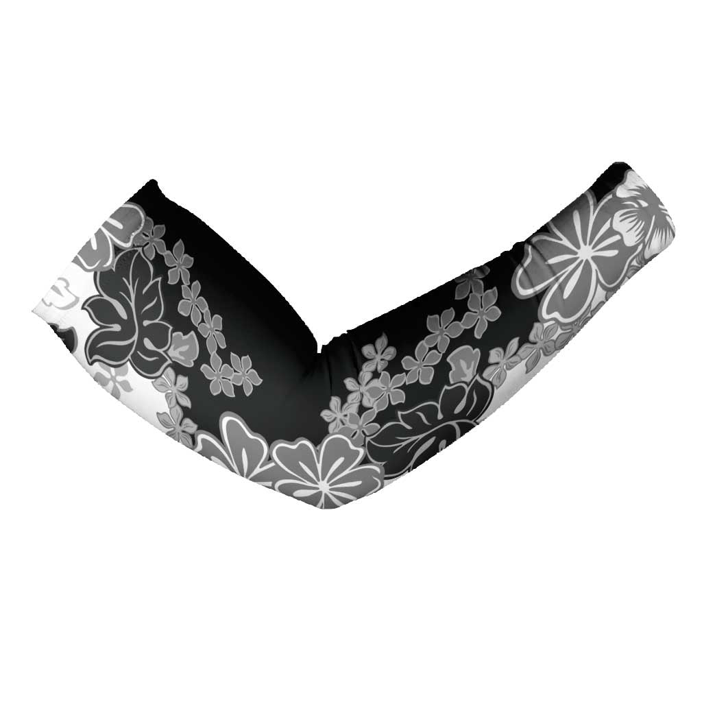 Gray Scale Hibiscus Plumeria Floral Arm Sleeves - Polynesian Pride
