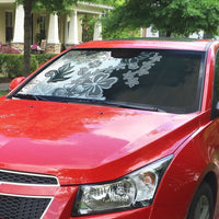 Gray Scale Hibiscus Plumeria Floral Auto Sun Shade - Polynesian Pride