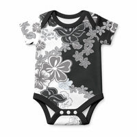 Gray Scale Hibiscus Plumeria Floral Baby Onesie