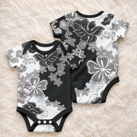 Gray Scale Hibiscus Plumeria Floral Baby Onesie
