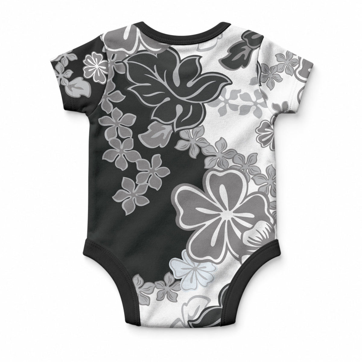 Gray Scale Hibiscus Plumeria Floral Baby Onesie