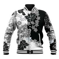 Gray Scale Hibiscus Plumeria Floral Baseball Jacket - Polynesian Pride