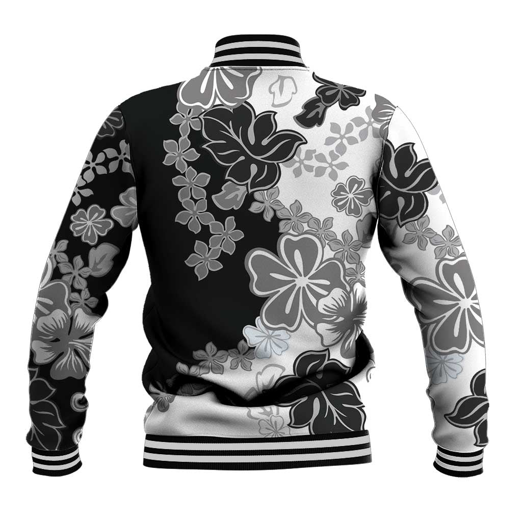 Gray Scale Hibiscus Plumeria Floral Baseball Jacket - Polynesian Pride
