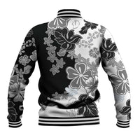 Gray Scale Hibiscus Plumeria Floral Baseball Jacket - Polynesian Pride