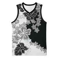Gray Scale Hibiscus Plumeria Floral Basketball Jersey - Polynesian Pride