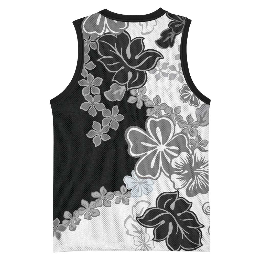 Gray Scale Hibiscus Plumeria Floral Basketball Jersey - Polynesian Pride