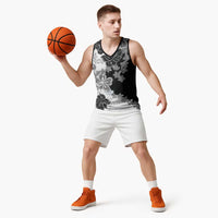 Gray Scale Hibiscus Plumeria Floral Basketball Jersey - Polynesian Pride
