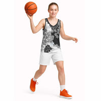 Gray Scale Hibiscus Plumeria Floral Basketball Jersey - Polynesian Pride