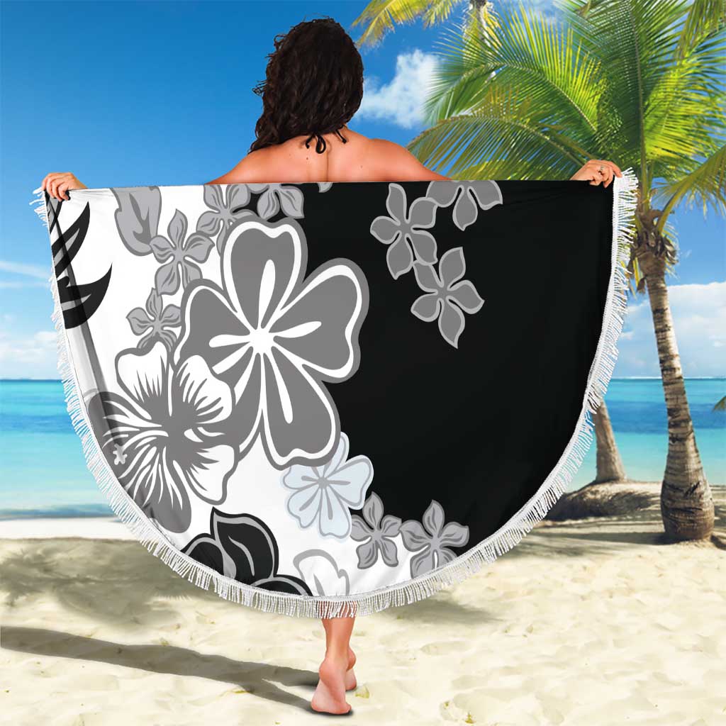Gray Scale Hibiscus Plumeria Floral Beach Blanket - Polynesian Pride