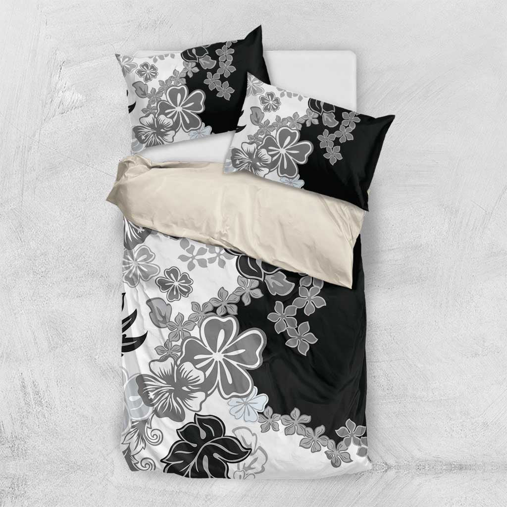 Gray Scale Hibiscus Plumeria Floral Bedding Set - Polynesian Pride