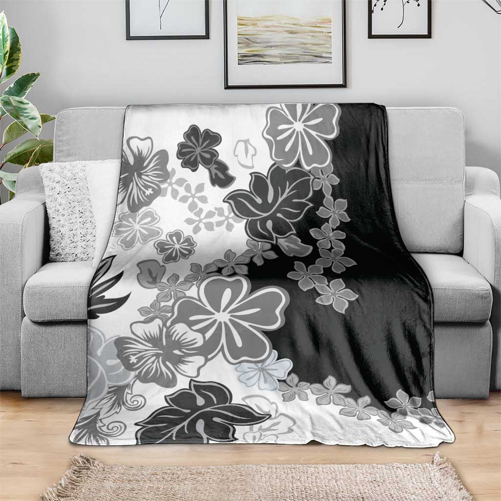 Gray Scale Hibiscus Plumeria Floral Blanket - Polynesian Pride