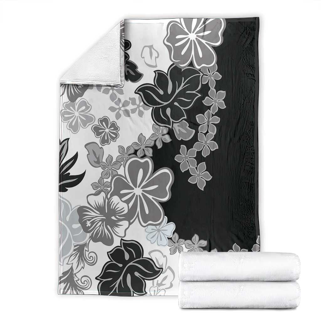 Gray Scale Hibiscus Plumeria Floral Blanket - Polynesian Pride