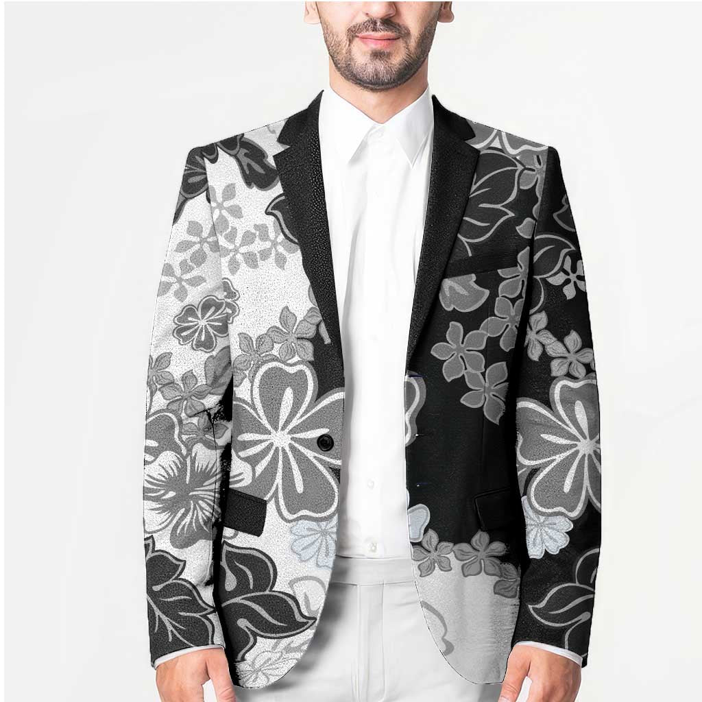 Gray Scale Hibiscus Plumeria Floral Blazer LT01 - Polynesian Pride