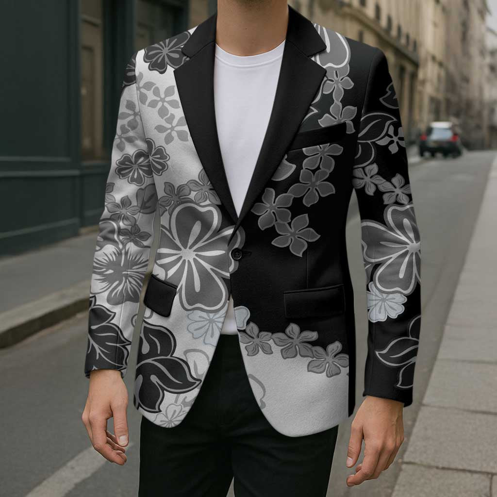 Gray Scale Hibiscus Plumeria Floral Blazer LT01 - Polynesian Pride