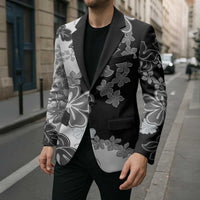 Gray Scale Hibiscus Plumeria Floral Blazer LT01 - Polynesian Pride