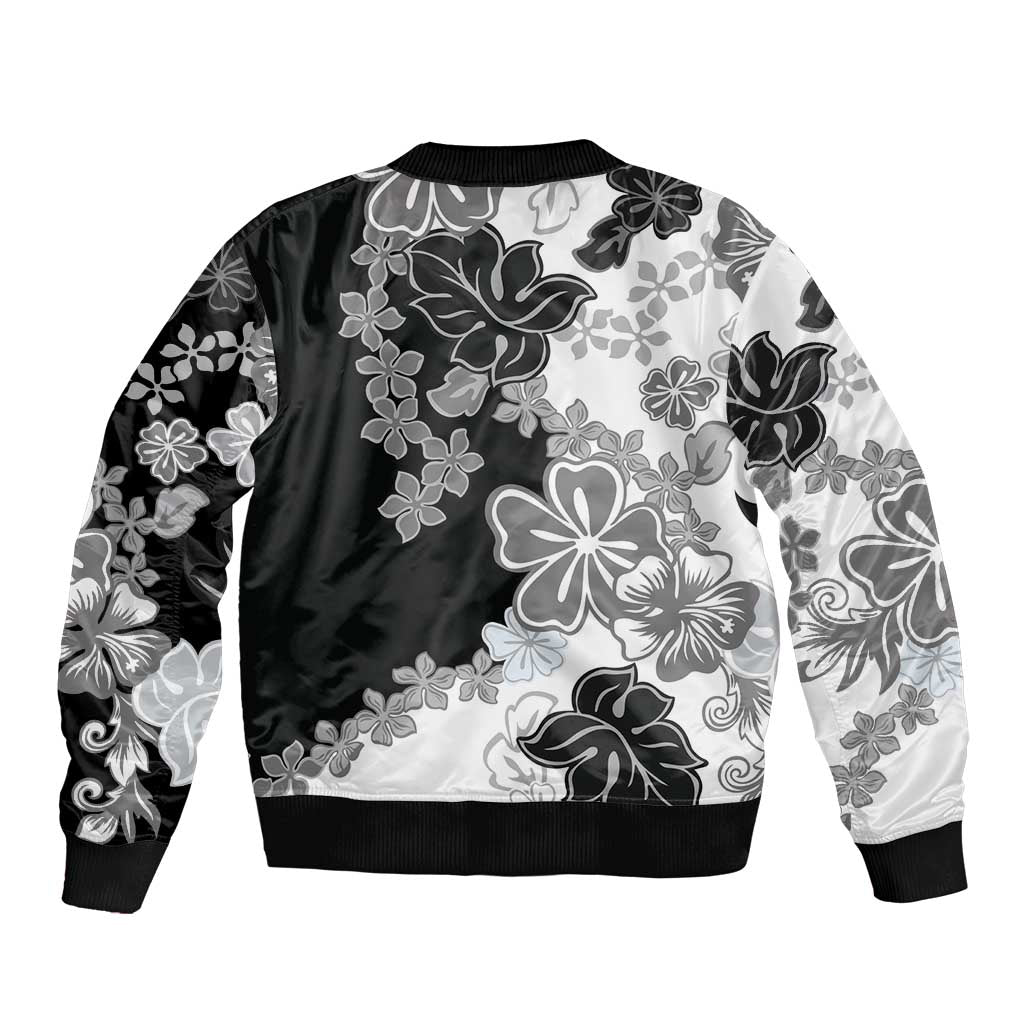 Gray Scale Hibiscus Plumeria Floral Bomber Jacket LT01 - Polynesian Pride