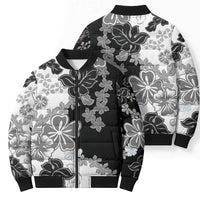Gray Scale Hibiscus Plumeria Floral Bomber Puffer Jacket LT01 - Polynesian Pride