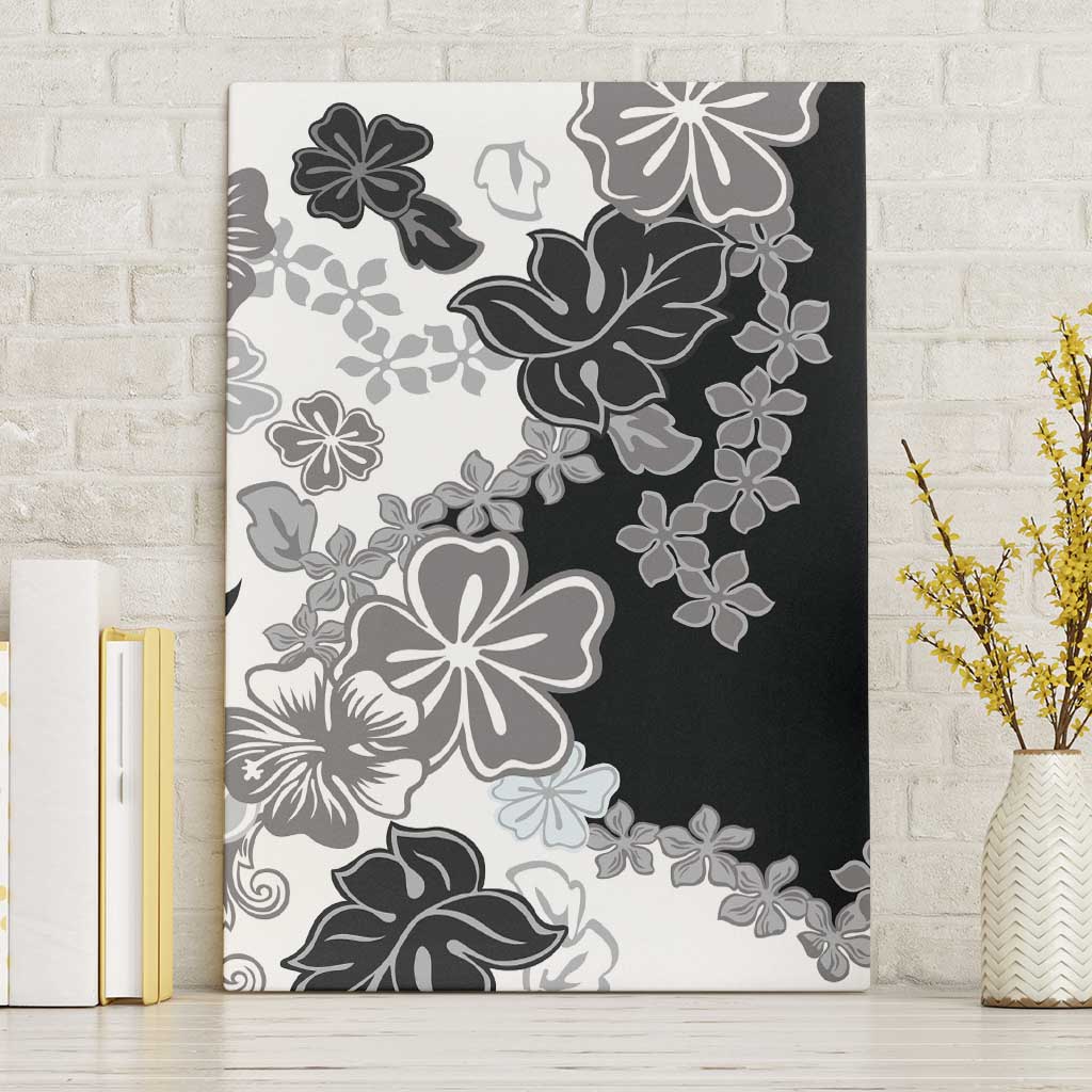 Gray Scale Hibiscus Plumeria Floral Canvas Wall Art - Polynesian Pride