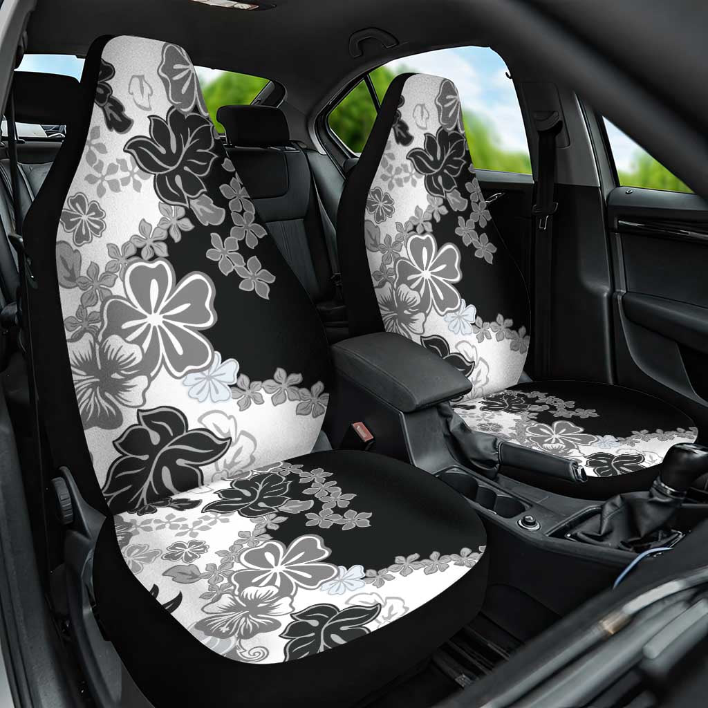 Gray Scale Hibiscus Plumeria Floral Car Seat Cover - Polynesian Pride
