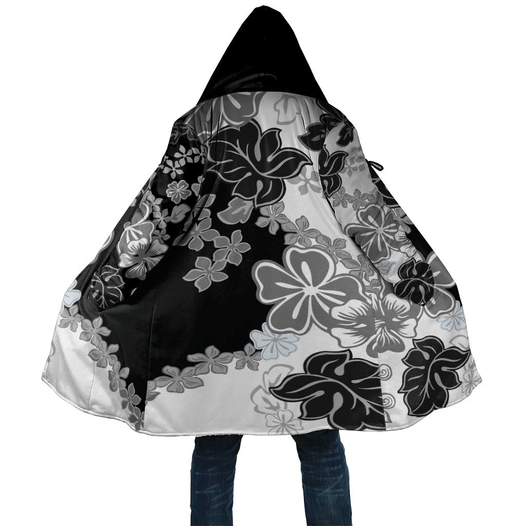 Gray Scale Hibiscus Plumeria Floral Cloak - Polynesian Pride