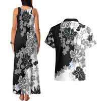 Gray Scale Hibiscus Plumeria Floral Couples Matching Tank Maxi Dress and Hawaiian Shirt LT01 - Polynesian Pride