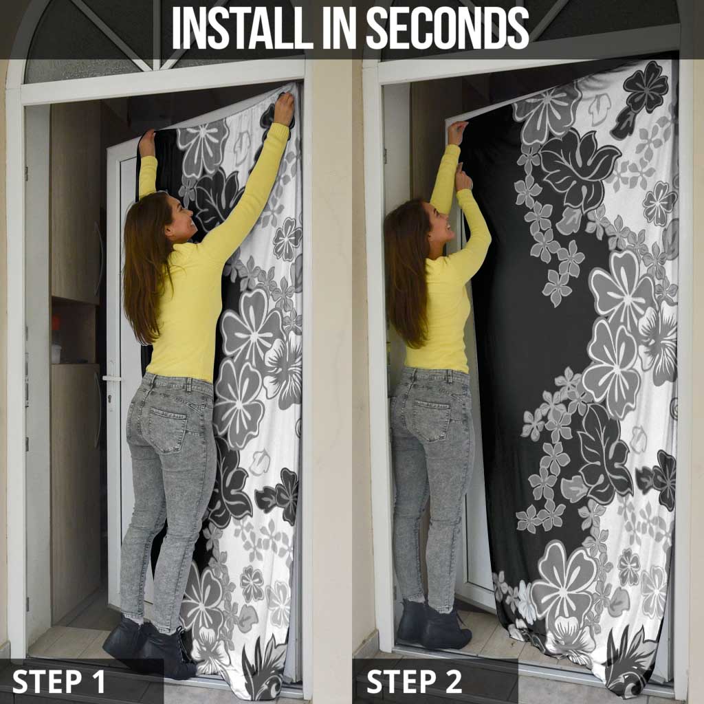 Gray Scale Hibiscus Plumeria Floral Door Cover - Polynesian Pride