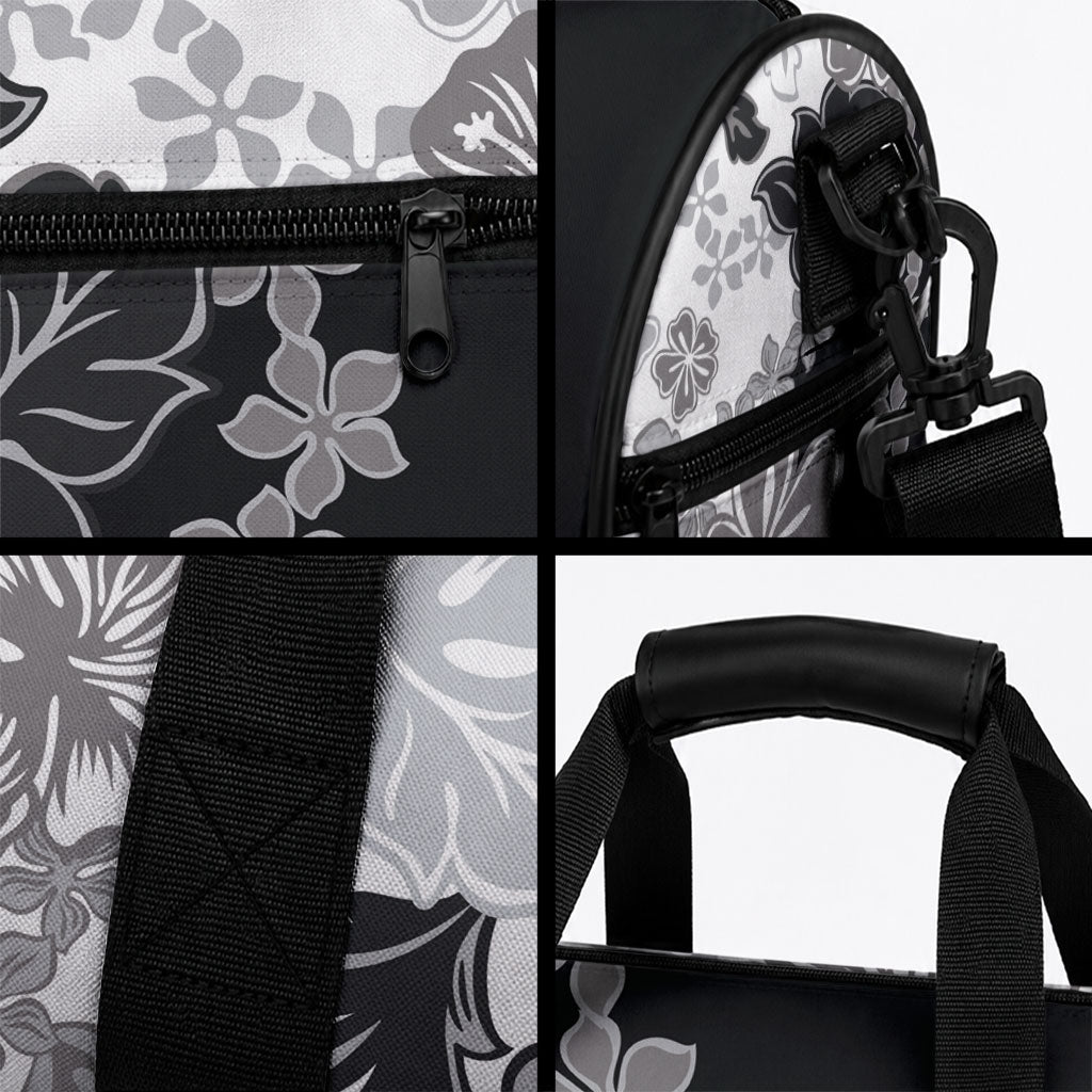Gray Scale Hibiscus Plumeria Floral Duffle Bag