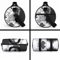 Gray Scale Hibiscus Plumeria Floral Duffle Bag