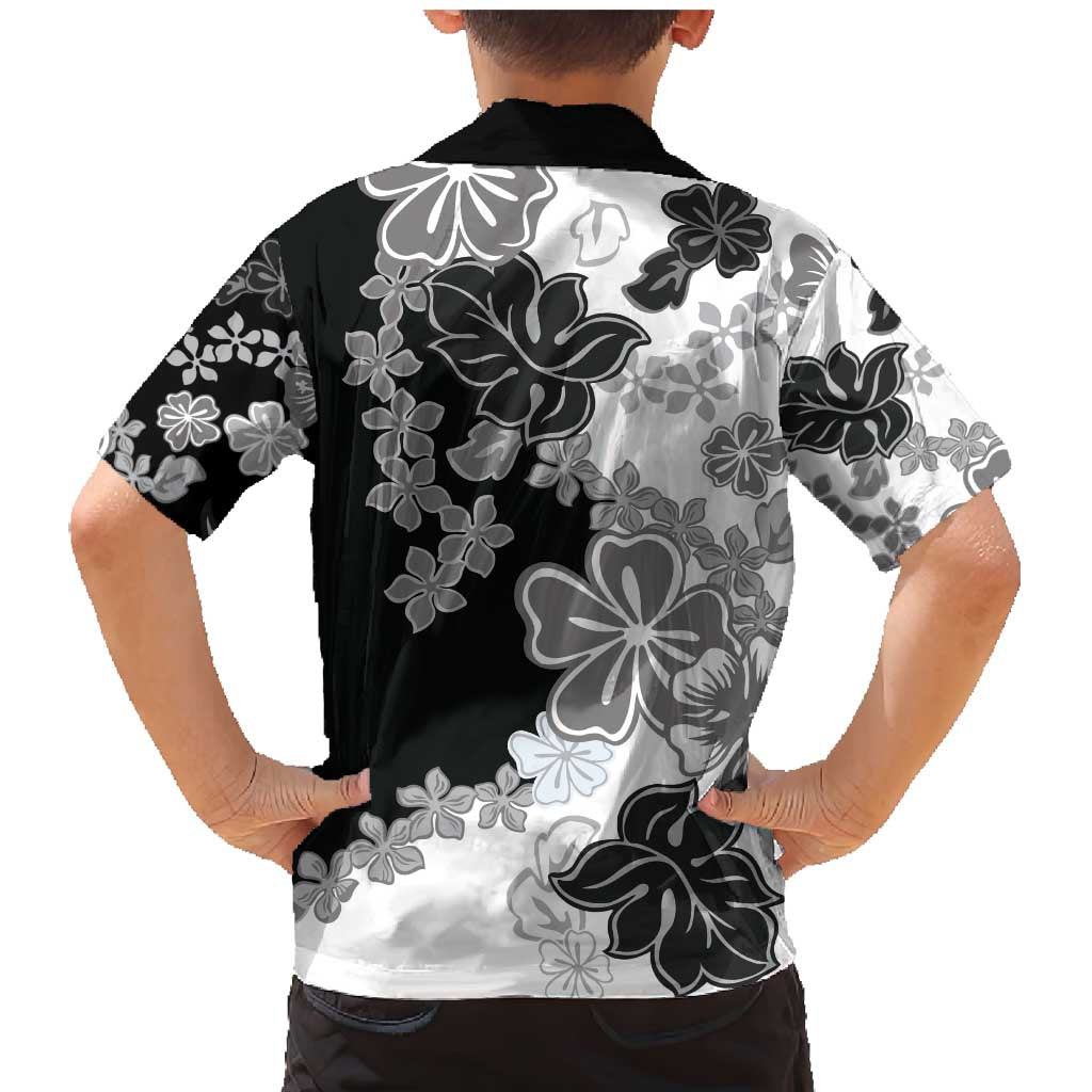 Gray Scale Hibiscus Plumeria Floral Family Matching Mermaid Dress and Hawaiian Shirt LT01 - Polynesian Pride