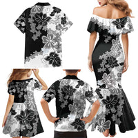 Gray Scale Hibiscus Plumeria Floral Family Matching Mermaid Dress and Hawaiian Shirt LT01 - Polynesian Pride