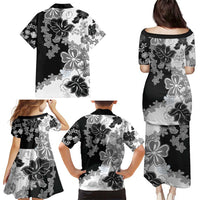 Gray Scale Hibiscus Plumeria Floral Family Matching Puletasi and Hawaiian Shirt LT01 - Polynesian Pride