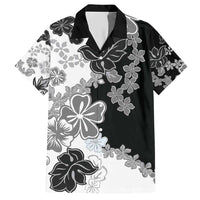 Gray Scale Hibiscus Plumeria Floral Family Matching Short Sleeve Bodycon Dress and Hawaiian Shirt LT01 Dad's Shirt - Short Sleeve Black - Polynesian Pride