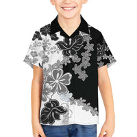 Gray Scale Hibiscus Plumeria Floral Family Matching Short Sleeve Bodycon Dress and Hawaiian Shirt LT01 Son's Shirt Black - Polynesian Pride