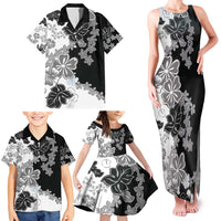 Gray Scale Hibiscus Plumeria Floral Family Matching Tank Maxi Dress and Hawaiian Shirt LT01 - Polynesian Pride