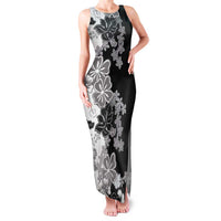 Gray Scale Hibiscus Plumeria Floral Family Matching Tank Maxi Dress and Hawaiian Shirt LT01 Mom's Dress Black - Polynesian Pride