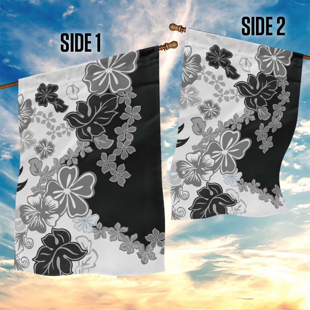 Gray Scale Hibiscus Plumeria Floral Garden Flag - Polynesian Pride